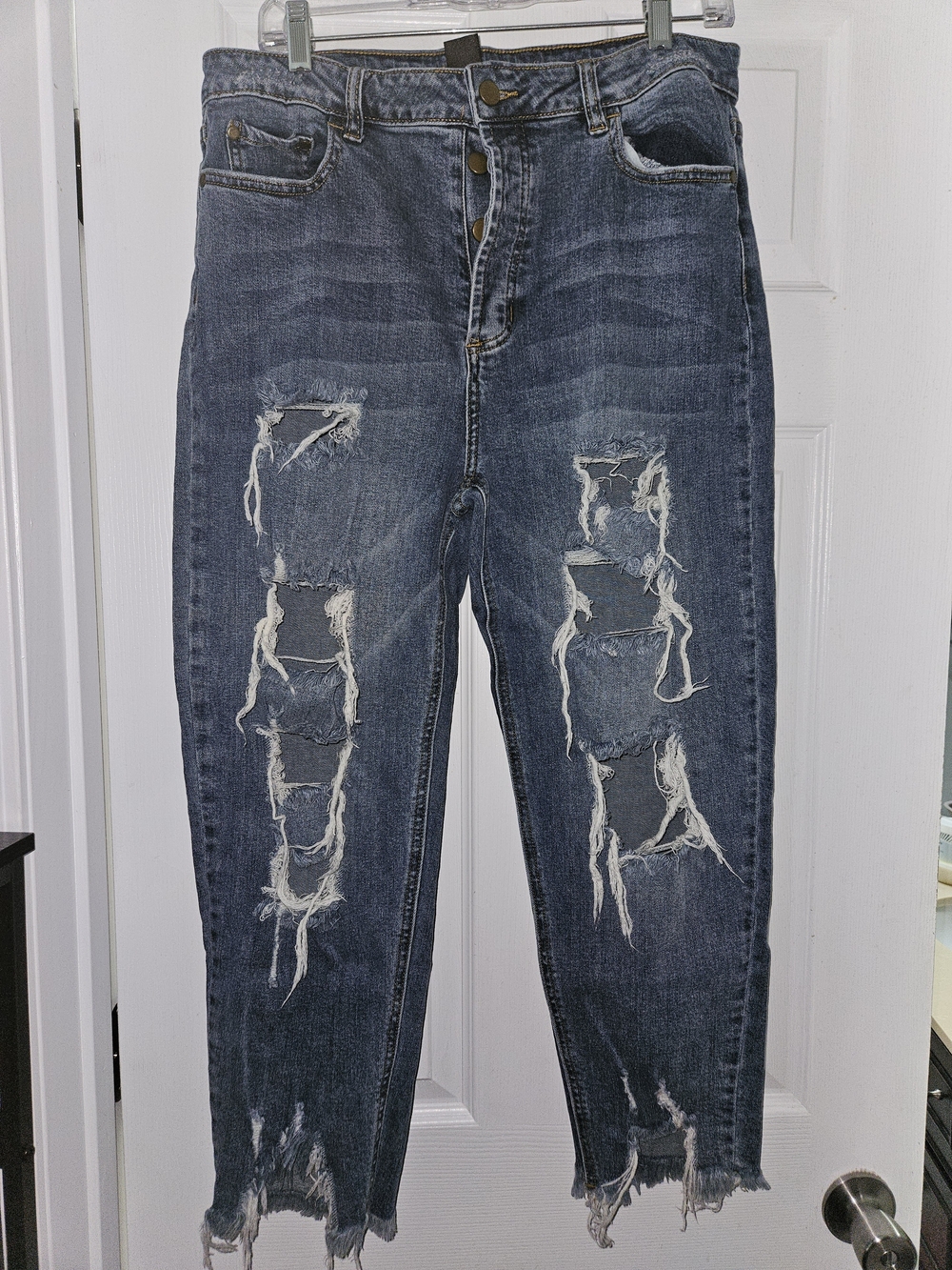 Fashion Nova Dark Blue High-Rise Distressed Cropped Jeans
